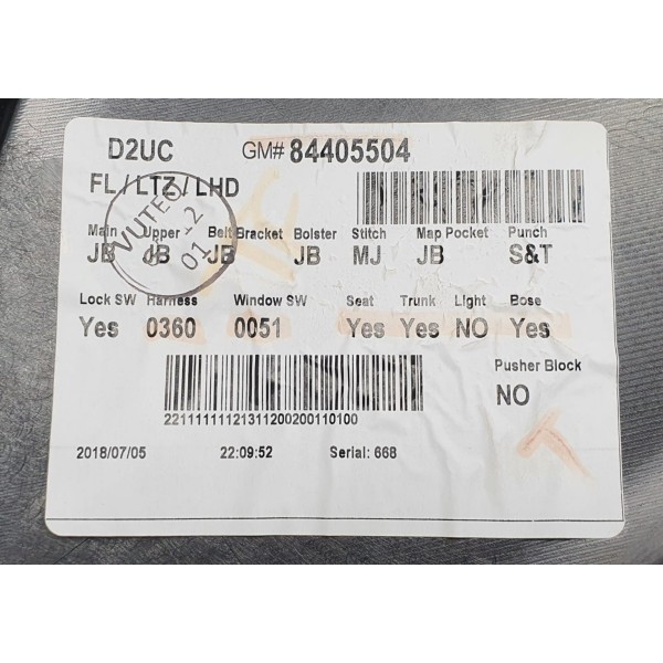 Forro Porta Diant Esq (motorista) Equinox Premier 2.0 2018