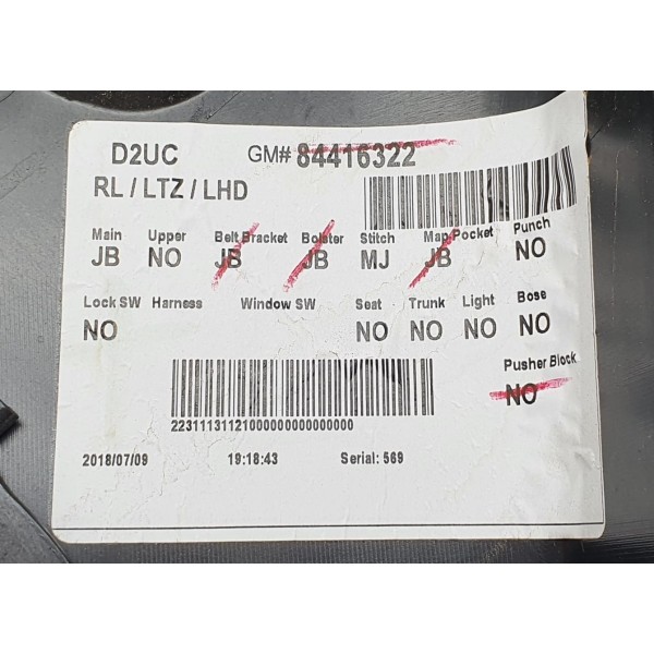 Forro Porta Traseiro Esquerdo Equinox Premier 2.0 Turbo 2018