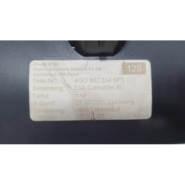 Porta Copos Console Central Audi A7 3.0 Tfsi 2012 4g0862534 Preto