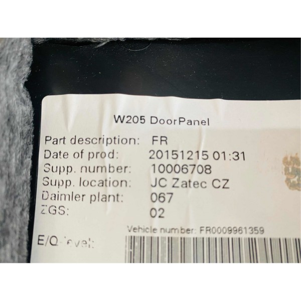 Forro De Porta Diant Dir Mercedes-benz C200 W205 2016