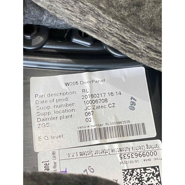 Forro De Porta Tras Esq Mercedes-benz C200 W205 2016