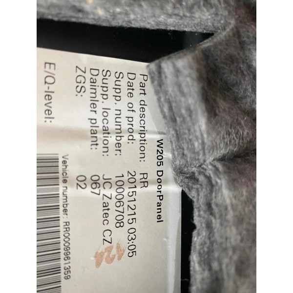 Forro De Porta Tras Dir  Mercedes-benz C200 W205 2016