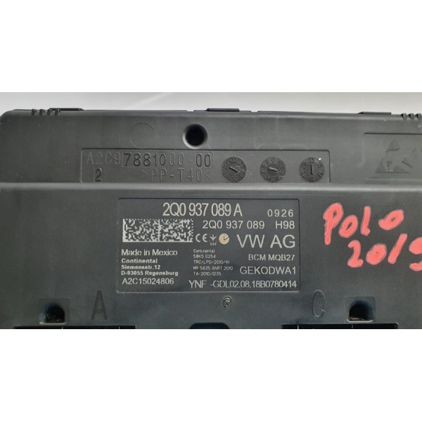 Módulo Conforto Bcm  Vw Polo 2019 Cód. 2q0937089a