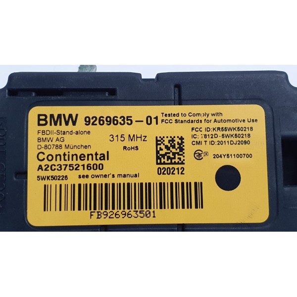 Módulo Receptor Alarme Bmw 320i F30 2015 Cód 926963501