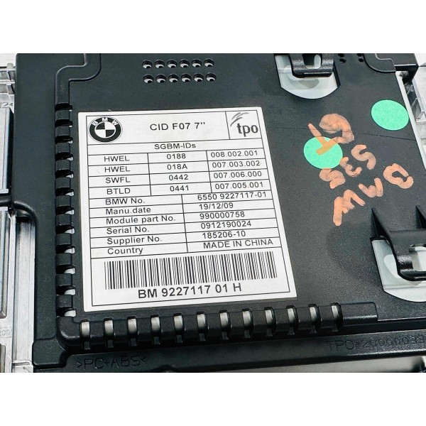 Tela Display Cid F07 7 Bmw 536 Gt 2010 9227117( Com Detalhes Preto