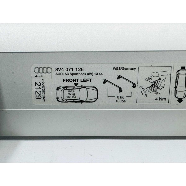 Rack Travessa Teto Audi A3 2016-2020 Novo Original 8v4071126 Prata